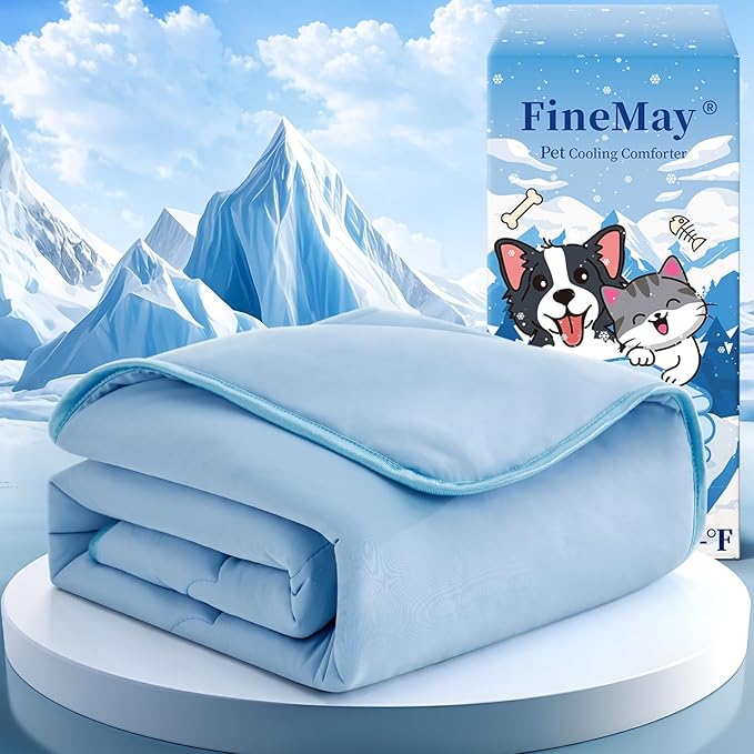 Cooling Blanket for Dogs, Lightweight & Durable Dog Cooling Mat, Q-MAX>0.45 Soft Breathable Pets Comforter for Couch, Bed & Car Essential - Light Blue 30x40 Inches