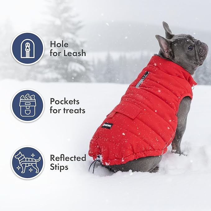 Spark Paws Dog Winter Jacket, Water-Resistant Coat, Warm Reflective Windproof Fleece-Interior, for Medium and Large Dogs - Red - XL