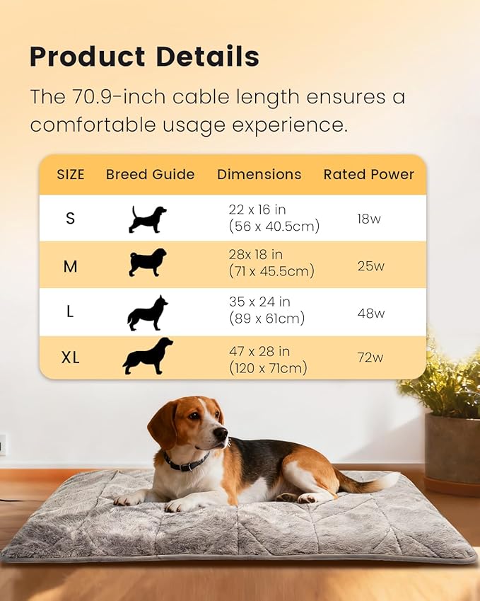 Mora Pets Pet Heating Pad Heated Dog Bed 9 Adjustable Temperature Cat Warming Mat with Timer Auto Power Off Heated Pet Bed 22 Inch for Indoor Cats and Puppies