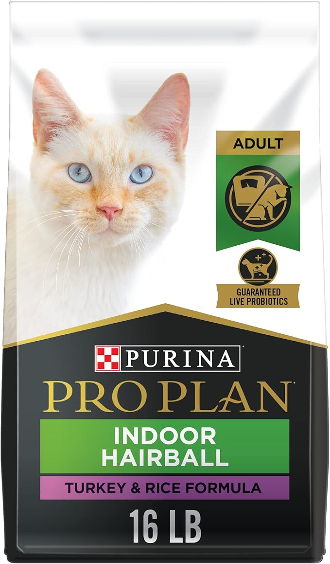 Purina Pro Plan Hairball Management, Indoor Cat Food, Turkey and Rice Formula - 16 lb. Bag