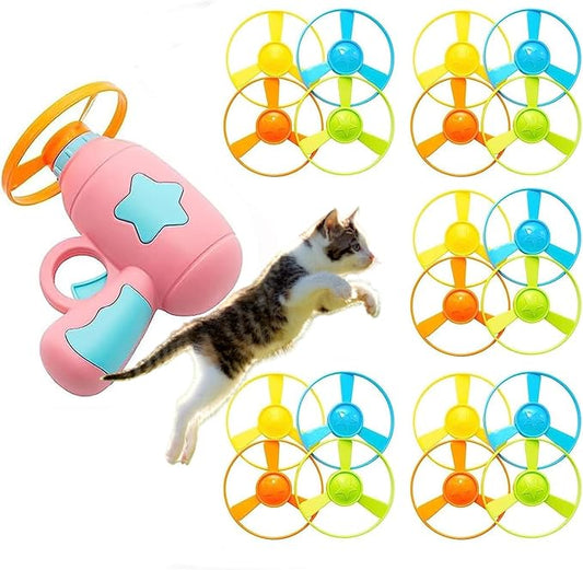 Cat Fetch Toys, Interactive Flying Cat Toy with 20 Flying Propellers, Cat Pet Tracks Chasing Toy for Indoor,Outdoor Cats (Pink + 20 Propellers)