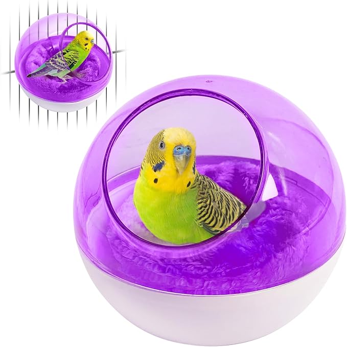 kathson Plastic Bird Nest Chewproof Small Bed with mat Hanging House Hut Bird Cage Breeding Hatching Nest Washable Parakeet Nest for Parrot Budgie Love Bird Canary (Purple)