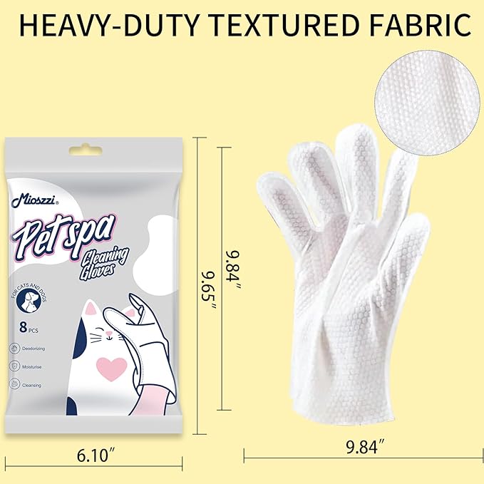 MIOSSZI 24 PCS Pet Gloves Wipes for Dogs & Cats Wipes Cleaning Deodorizing Hypoallergenic No-Rinse Pet Grooming Wipes Unscented Extra Thick Bathing Wipes for Pet Dry Cleaning Daily Care and Travel