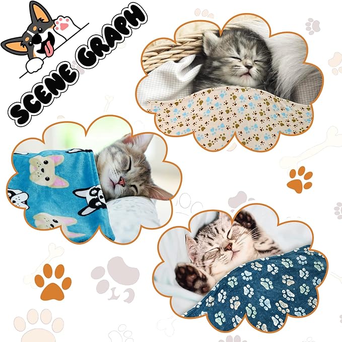 Rezutan 1 Pack 3 Blankets for Dogs, Dog Blanket for Small Pet Cat, Premium Soft Fluffy Suitable for Dog Kennels & Beds, Gifts Puppy Blanket Essentials, 23x16 inch, Blue/Beige/Navy Blue