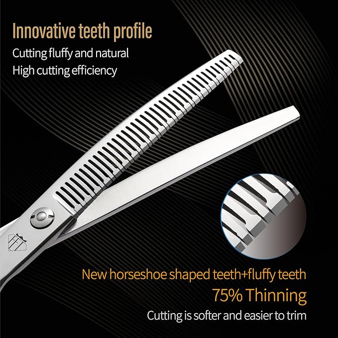 Dog Grooming Scissors: Pet Shears Made Of Japanese 440C Advanced Stainless Steel Professional Grooming Scissors for Dogs Cats and Other Pets (Thinner, 7.0 inch)
