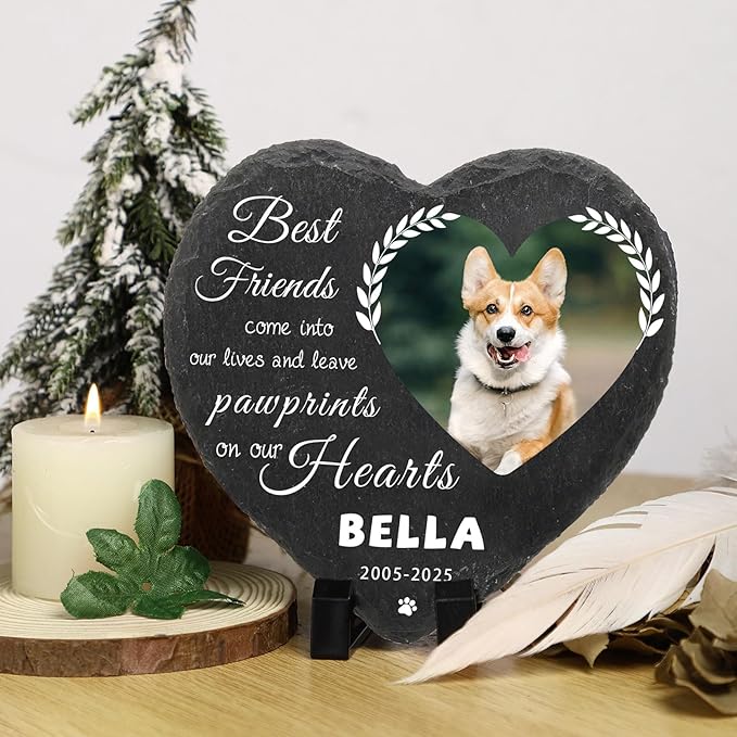 Dog Memorial Gifts for Loss of Dog Cat,Personalized Pet Memorial Stone with Photo Name,Custom Pet Remembrance Gifts,Cat Memorial Sympathy Gift,Dog Passing Away Gifts,Memorial Plaques for Dogs