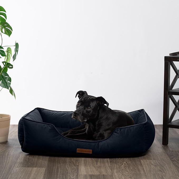 Modern Threads Luxury Dog Bed - Comfortable Tufted Velvet Cushion for Small to Large Dogs - Machine Washable - Durable & Cute Sleep Space for Pets - Pamper Your Pet with Cozy Beds - Denim