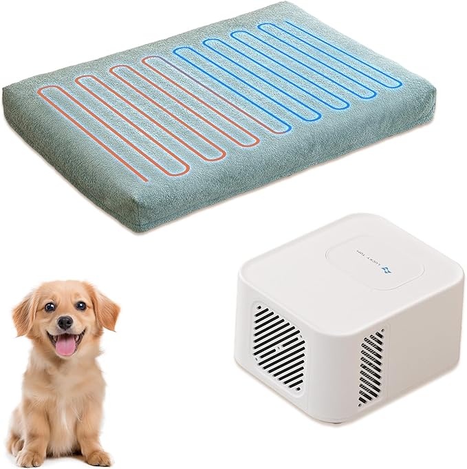Pet Bed Cooling System, Consistent Warm and Cold Water Pad, No Electric Shock or Chemical Gel Needed, Machine Washable Bed, Ideal for Home and Crates (Cooling & Heating Green, 30" x 20")