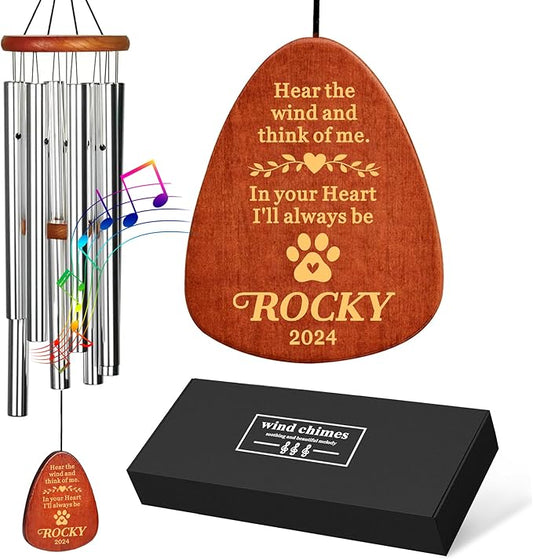 Personalized Dog Memorial Gifts for Loss of Dog Pet Memorial Gifts for Dogs Memory Wind Chimes for Loss of Loved One Dogs Sympathy Bereavement Gift Wind Chimes for Outside 25.5''(Design 2, Silver)