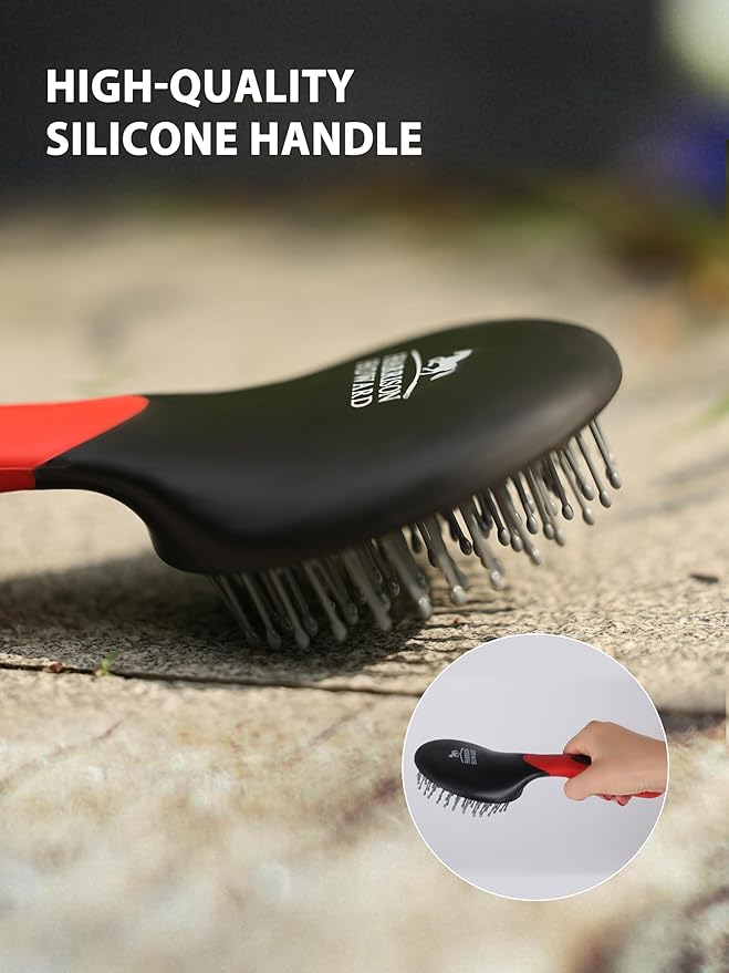 Harrison Howard Horse Grooming Brushes Kit 7 pieces with Organizer Tote Equine Care Series Horse Brush Sets Red