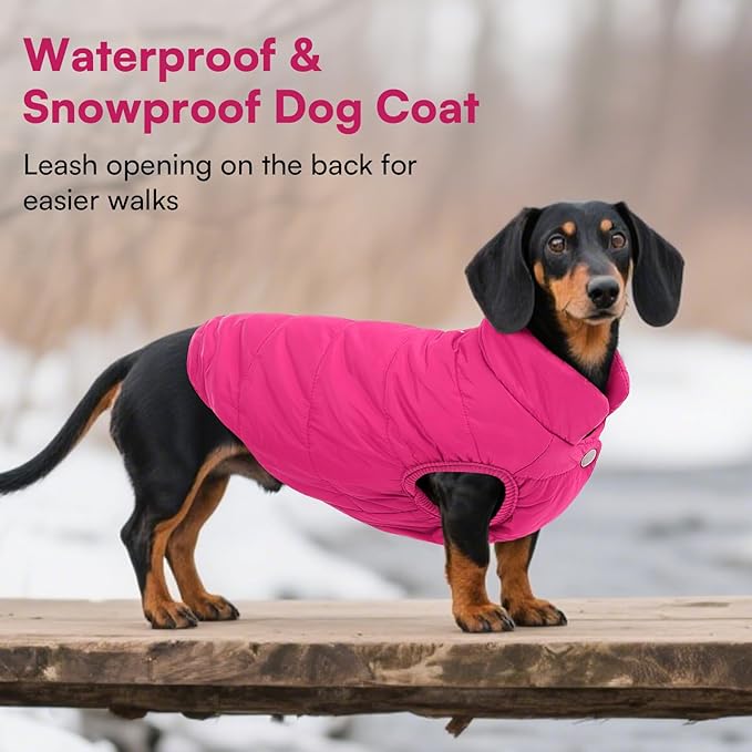 ASENKU Dog Winter Coat - Waterproof Windproof Dog Jacket, Warm Snowproof Doggie Puffer Vest for Cold Weather, Lightweight Snow Coats for Small Medium Large Dogs (Pink, 2XL)