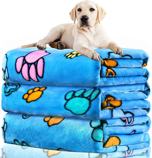 Rezutan Soft Fuzzy Dog Blankets, 1 Pack 3 for Large, Medium, Cat Pet- Comfort Flannel, Reversible Print Suitable for Dog Kennels & Beds, Sofas, Furniture, Gifts Puppy Essentials, 41 x 31 inch, Blue