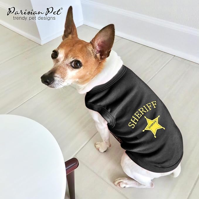 Parisian Pet Dog Tshirt - Embroidered “ Sheriff “ Dogs Apparel - Lightweight and Skin Friendly Dog Clothes - Sleeveless Doggy Tee Shirts - Machine Washable Shirt for Large Dogs - 3XL