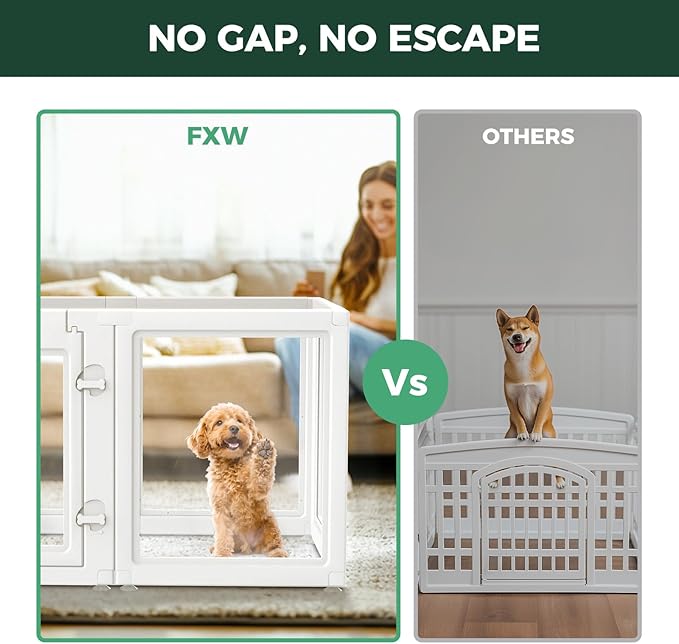 FXW AuraSpace Acrylic Indoor Dog Playpen for Puppies and Small Dogs, 24 Inch, 6 Panels, White