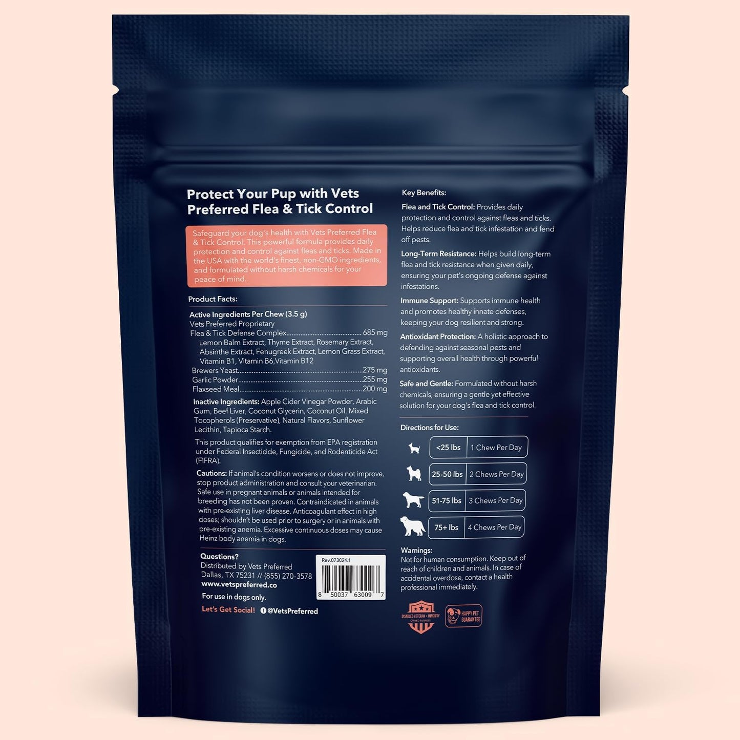 Vets Preferred Flea and Tick Prevention for Dogs Chewable - Daily Defense Without Harsh Chemicals - Immune Support & Antioxidant Protection - Beef Flavored - 90 Soft Chews