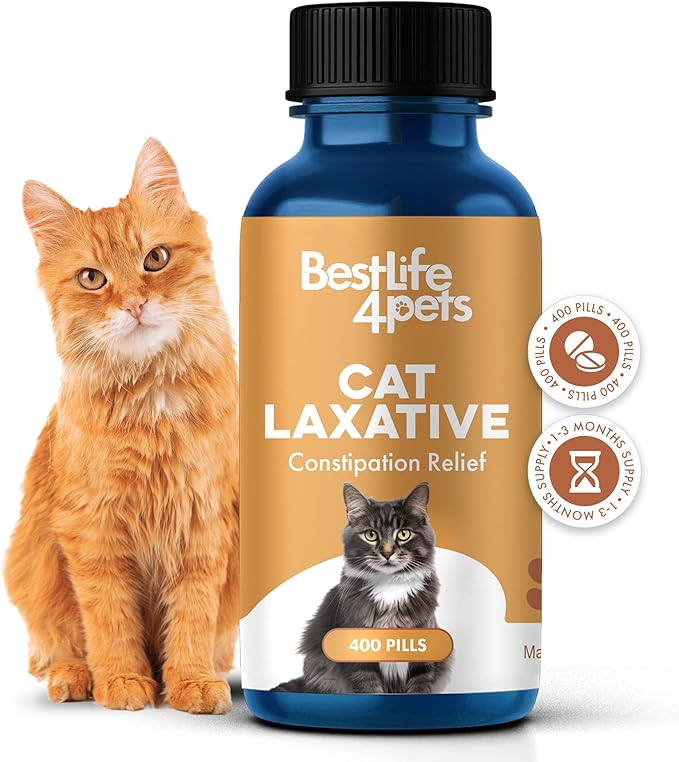 Cat Laxative Constipation Relief for Cats, Natural Stool Softener Support, Odorless Pills for Cat Constipation Relief, Promotes Regular Bowel Movement & Digestive Comfort, Easy Dosing (400 Pills)