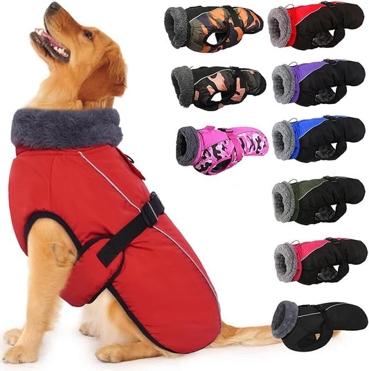 IECOii Extra Warm Reflective Adjustable Dog Jacket - Dog Winter Coat with Buckle Fleece Turtleneck for Cold Weather, Small - Extra Large Dogs