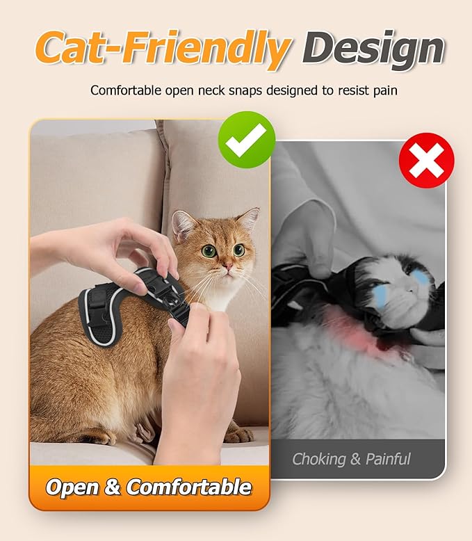 Halypet Cat Harness and Leash Set [MAX Safety 4th-Gen Upgrade] Escape Proof Adjustable Cat Leash Comfortable Soft Vest Easy to Wear Kitten Harness with Reflective Strip for Cats Walking, M Black