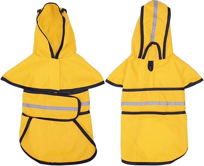 HDE Dog Raincoat Jacket Reflective Adjustable Hooded Pet Poncho Rain Coat with Leash Hole for Small to X-Large Dogs Yellow - L