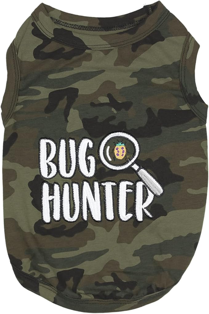 Parisian Pet Bug Hunter Tee Shirt - Embroidered 'Bug Hunter' Tee - Lightweight Cotton, Sleeveless Dog Vest - Machine Washable - 2XL