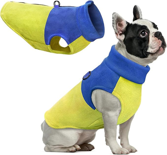 Idepet Dog Fleece Vest Sweater Zip Up Warm Pullover Dogs Jacket with D-Ring Leash Winter Cold Weater Coat Pet Sweatershirt Clothes Hoodie for Small Medium Dogs Boy Girl (Blue/Green, L)