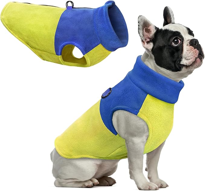 Idepet Dog Fleece Vest Sweater Zip Up Warm Pullover Dogs Jacket with D-Ring Leash Winter Cold Weater Coat Pet Sweatershirt Clothes Hoodie for Small Medium Dogs Boy Girl (Blue/Green, XXS)