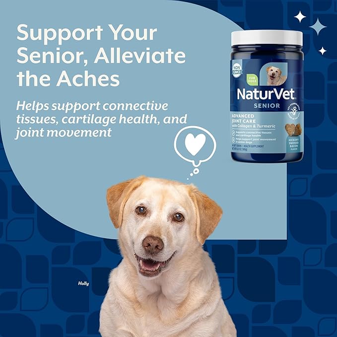 NaturVet Senior Advanced Joint Health Dog Supplement – Includes Glucosamine, MSM, Chondroitin, Collagen – Helps Supports Canine Joint Health Function – 60 Ct. Soft Chews