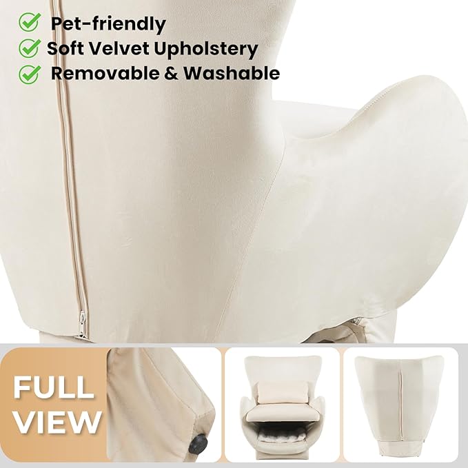 Velvet Chair with Cat Bed for Cats Lover, Pet-Friendly Wing Back Single Sofa with Pet Nest for Living Room, White.