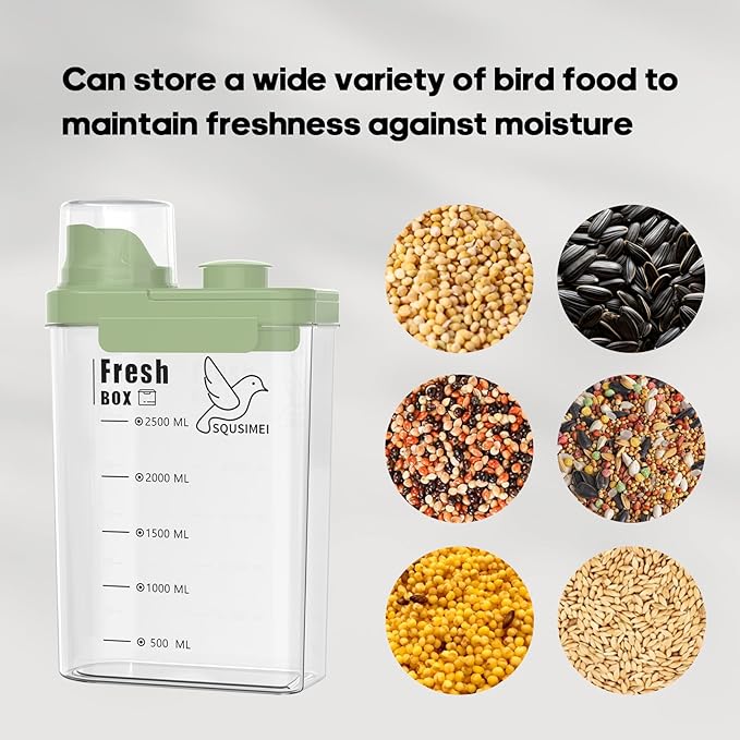 1.7 Qt/1.6 L Bird Seed Storage Container with Lids Airtight Measuring Cup, Bird Seed Dispenser Pet Food Container Are Used to Store Bird Food, Chicken Feed BPA Free (1.6L, Green)
