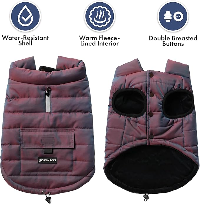 Spark Paws Dog Winter Jacket, Water-Resistant Coat, Warm Reflective Windproof Fleece-Interior, for Medium and Large Dogs - Cosmic - L