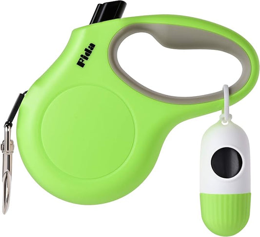 Fida Retractable Dog Leash for Medium Breed up to 44 lbs, 16 ft Pet Walking Leash with Dispenser and Poop Bags, Anti-Slip Handle, Reflective Strong Nylon Tape, One-Handed Brake (M, Green)