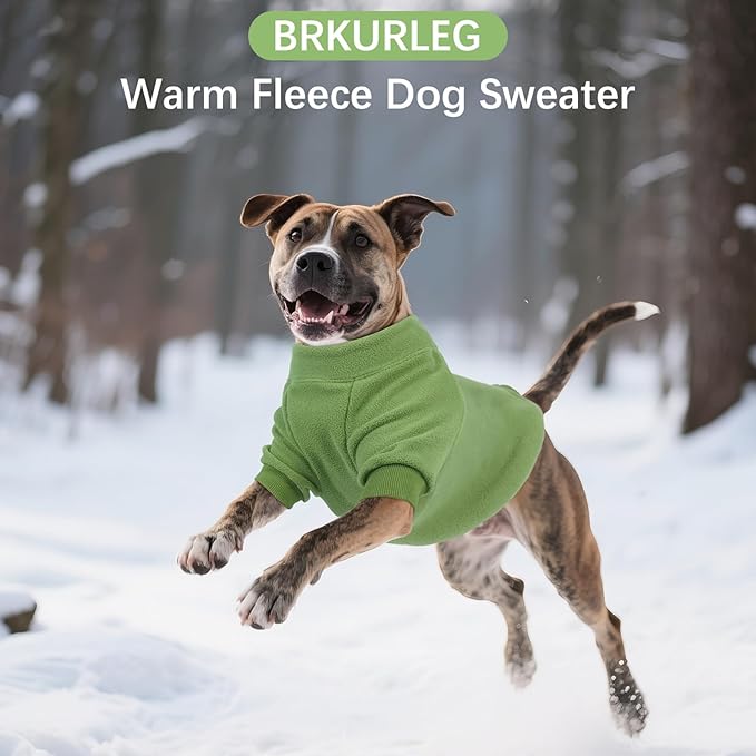 BRKURLEG Dog Sweater Dogs Warm Soft Fleece Sweaters, Turtleneck Sweatshirt for Small Medium Large Dogs, Dog Winter Coat, French Bulldog Pullover Jacket with Sleeve, Cold Weather Coat (Green, M)