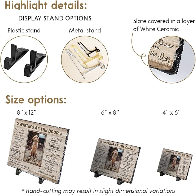 Personalized Dog Memorial Stone Plaque - Waiting at The Door, Sympathy Gift for Pet Lovers, Changing Colorful Background to Paint Loving Memory, Ideal Cat Mom Gifts