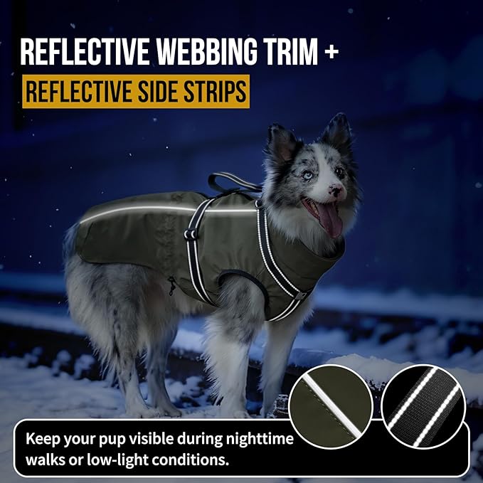 OneTigris Dog Coat with Harness - Reflective Adjustable Coats for Medium and Large Dogs, Waterproof Warm Winter Coat, Soft Heavy Fleece Lining with Back Zipper Dog Jackets
