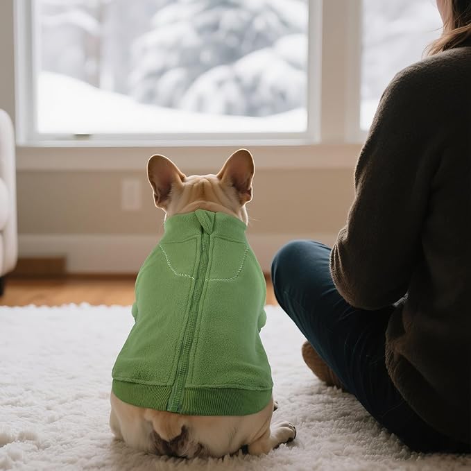 BRKURLEG Dog Sweater Warm Soft Fleece Dogs Sweaters, Turtleneck Sweatshirt for Small Medium Large Dogs, Dog Winter Coat, Christmas Pet Jacket with Zipper Cold Weather Coat (Green, XS)
