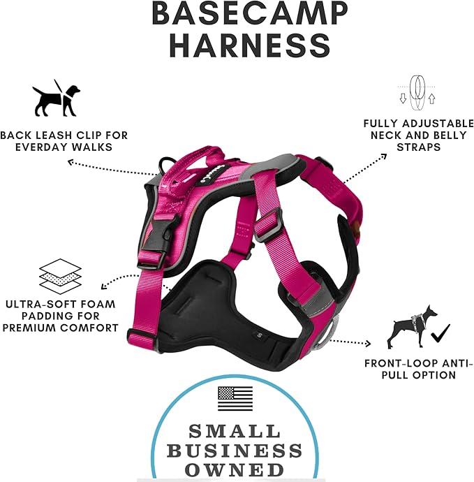 ShawnCo Basecamp Dog Harness, No-Pull Pet Vest with 3 Leash Clips, Padded, Reflective, Lightweight and Adjustable Harness with Handle for Small, Medium and Large Dogs (Orchid, M)