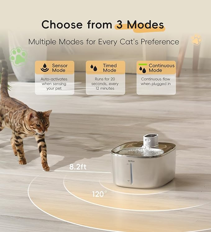 Cat Water Fountain Stainless Steel, 138fl.oz / 4.1L Wireless Cat Fountain, Pet Water Dispenser Cordless for Cats & Dogs Indoor