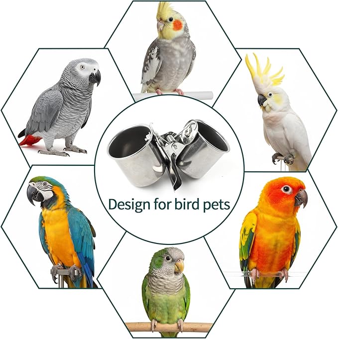 TBWHL Parrot Feeding Cups Hanging Pet Animal Stainless Steel Birdcage Bowls Bird Bowls for Cage Parakeet Birds Cage Accessories Suitable Small and Medium Bird S