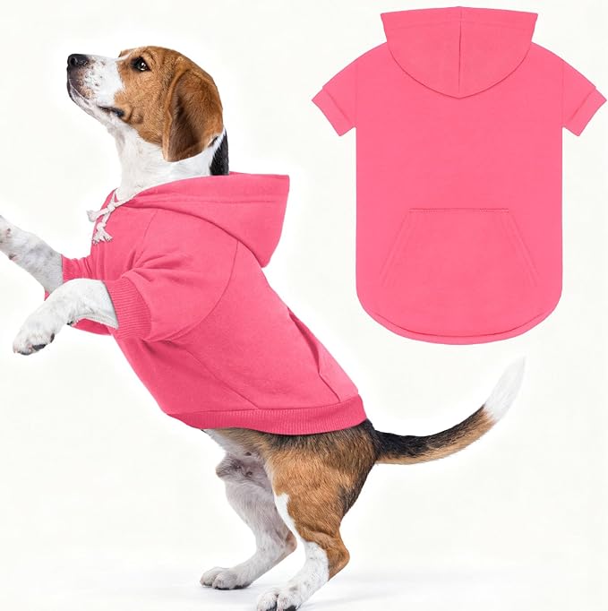 Dog Sweaters,Dog Hoodie,Cozy Fleece Interior Sweatshirt with Hood & Pocket,Leash Hole,Pet Clothes Sweater for Small,Medium,and Large Dogs,Pink&2XL