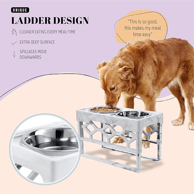 AVERYDAY Large Dog Bowls Elevated, 4 Height Adjustable Raised Dog Bowl Stand with 2 Stainless Steel Food and Water Bowls Set, Tall Dogs Feeding Station with Anti-Slip Base for Medium Large Breeds Dogs