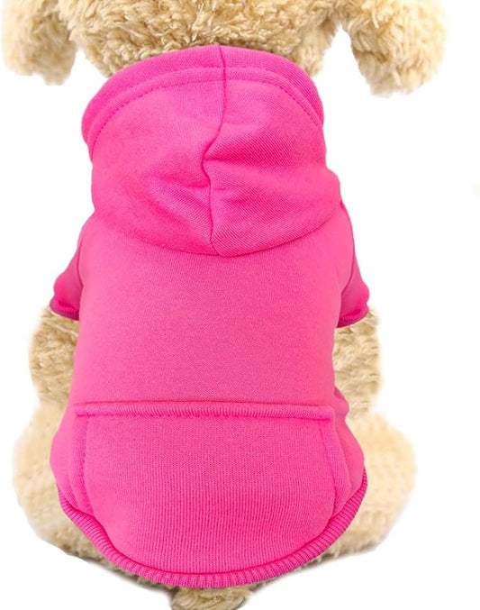 Jecikelon Winter Dog Hoodie Sweatshirts with Pockets Warm Dog Clothes for Small Dogs Chihuahua Coat Clothing Puppy Cat Custume (Rose red, XX-Small)