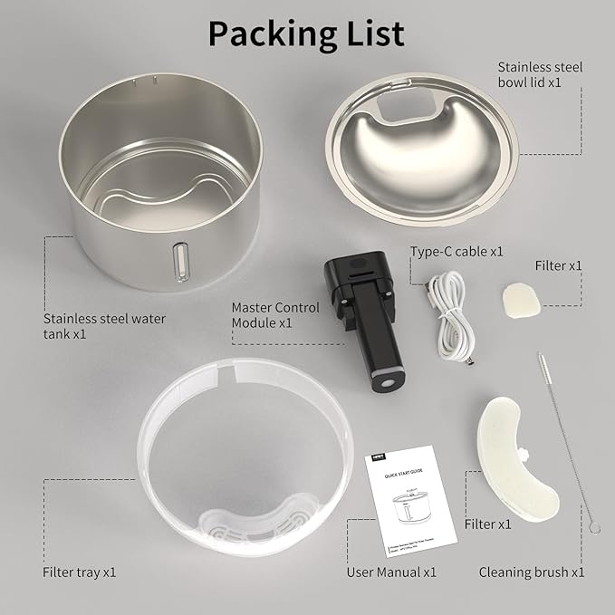 NPET Stainless Steel Wireless Cat Fountain, 1Gallon/135oz Battery Operated Automatic Pet Drinking Fountain - Cordless Dog Water Dispenser with Water Level Window for Cats Indoor