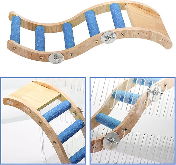 Bird Ladder Bridge, Wooden Pet Parrot Hamster Climbing Ladder Toys, Pet Bird Cage Accessories, Wood Climbing Ladder Perch for Bird Parrot Hamster Squirrel Sugar Gliders Parakeets Cockatiels(S Shape)
