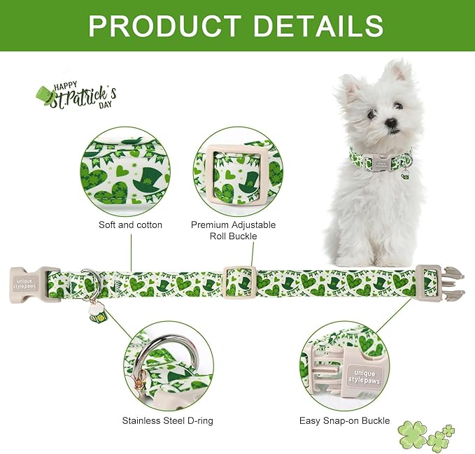 Unique style paws St. Patrick's Day Dog Collar Plastic Buckle Collar with Pendant Green Lucky Magic Hat Gift for Small Medium Large Boys Girls Dogs