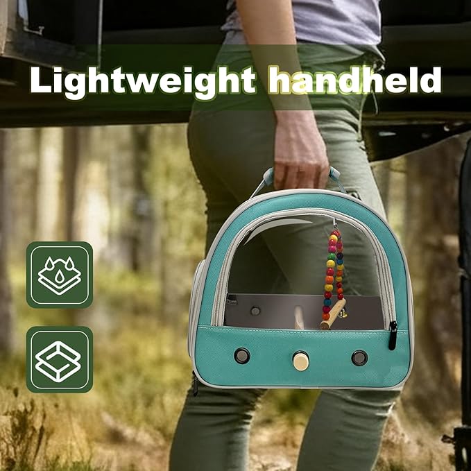 Portable Parrot Travel Cage Carrier with Small Swing Toy&Cage Colorful Toys Set Small Bird Parakeet Bag with Standing Perch Bird Carry Transport Bag (Green, Carreir/Swing)