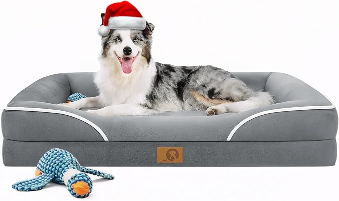 Homemate Dog Bed Large Sized Dog: 42x30 inch Orthopedic Large Dogs Bed XL Outdoor Pet Cat Bed Sofa Supplies with Toy Dogs Crate Pad Couch with Removable Washable Cover & Non-Slip Botton Light Grey
