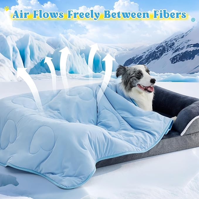 Cooling Blanket for Dogs, Lightweight & Durable Dog Cooling Mat, Q-MAX>0.45 Soft Breathable Pets Comforter for Couch, Bed & Car Essential - Light Blue 25x40 Inches