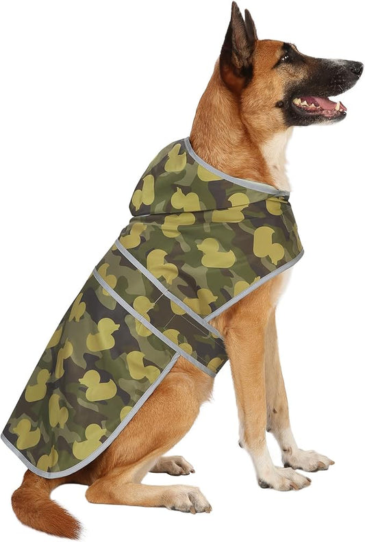 Dog Rain Coat for Large Dogs Waterproof Hooded Rain Jacket with Reflective Strips Leash Hole & Poncho Adjustable Fit (CamoDuck,XXL)