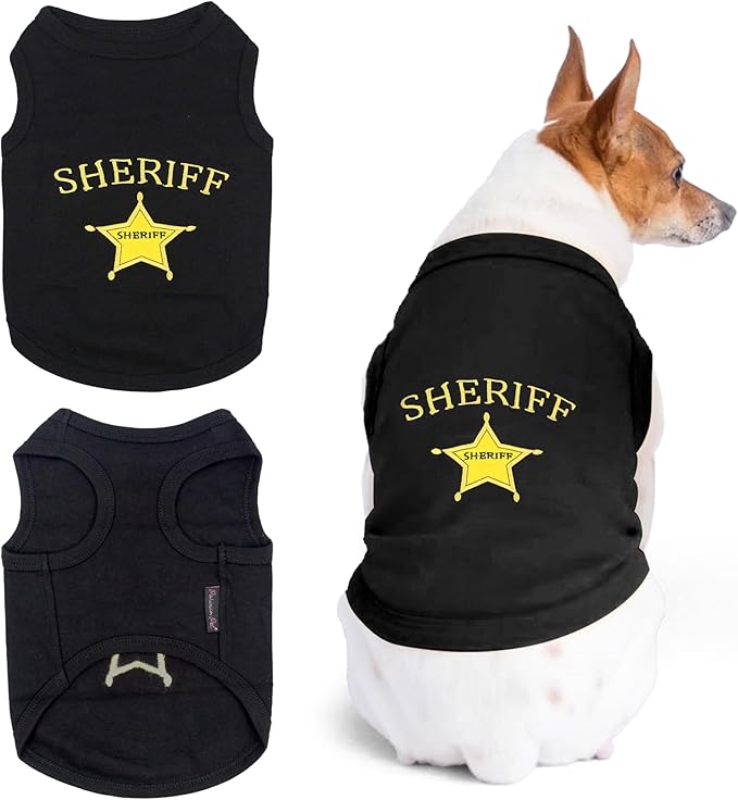 Parisian Pet Dog Tshirt - Embroidered “ Sheriff “ Dogs Apparel - Lightweight and Skin Friendly Dog Clothes - Sleeveless Doggy Tee Shirts - Machine Washable Shirt for Large Dogs - 3XL