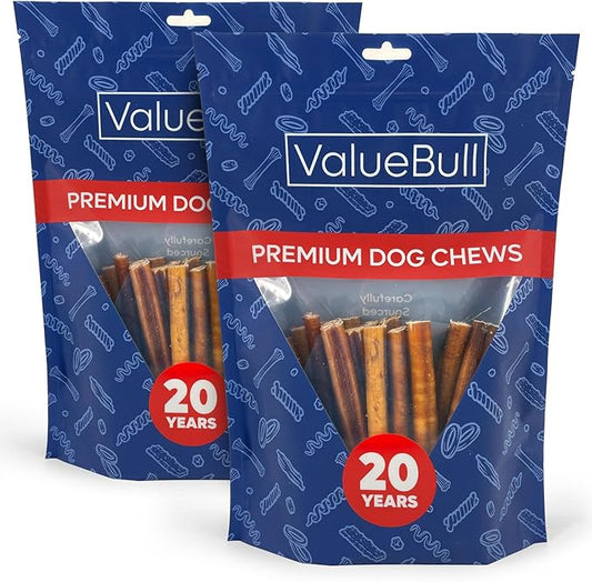 ValueBull Bully Sticks for Dogs, Medium 6 Inch, 50 Count - All Natural, Grass Fed, Single Ingredient, Long Lasting Dog Treats